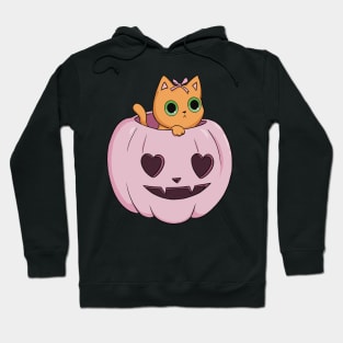 pink pumpkin orange cat heart halloween coquette dollette Hoodie